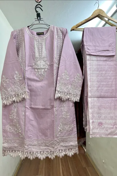 Pakistani Original Hayat’s Embroidered Stitched Cotton 3Pcs _ Ligth Lavender 